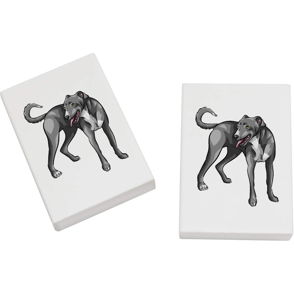 2 x 'Lurcher' Erasers / Rubbers - 45mm Pencil Erasers for School, Office, Drawing and Stationery Gifts (ER00028601)