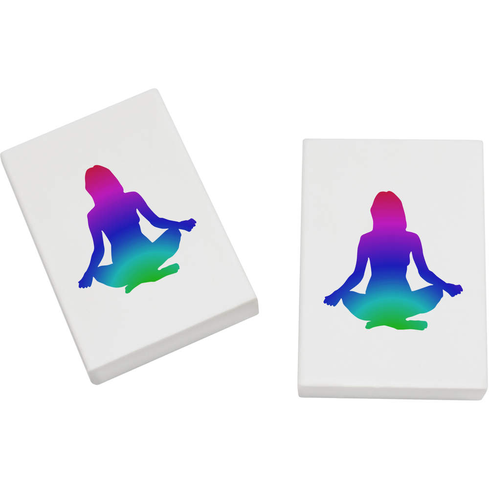 2 x 45mm 'Colourful Yoga Woman' Erasers / Rubbers (ER00034592)
