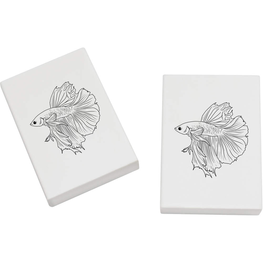 2 x 45mm 'Siamese Fighting Fish' Erasers / Rubbers (ER00035410)