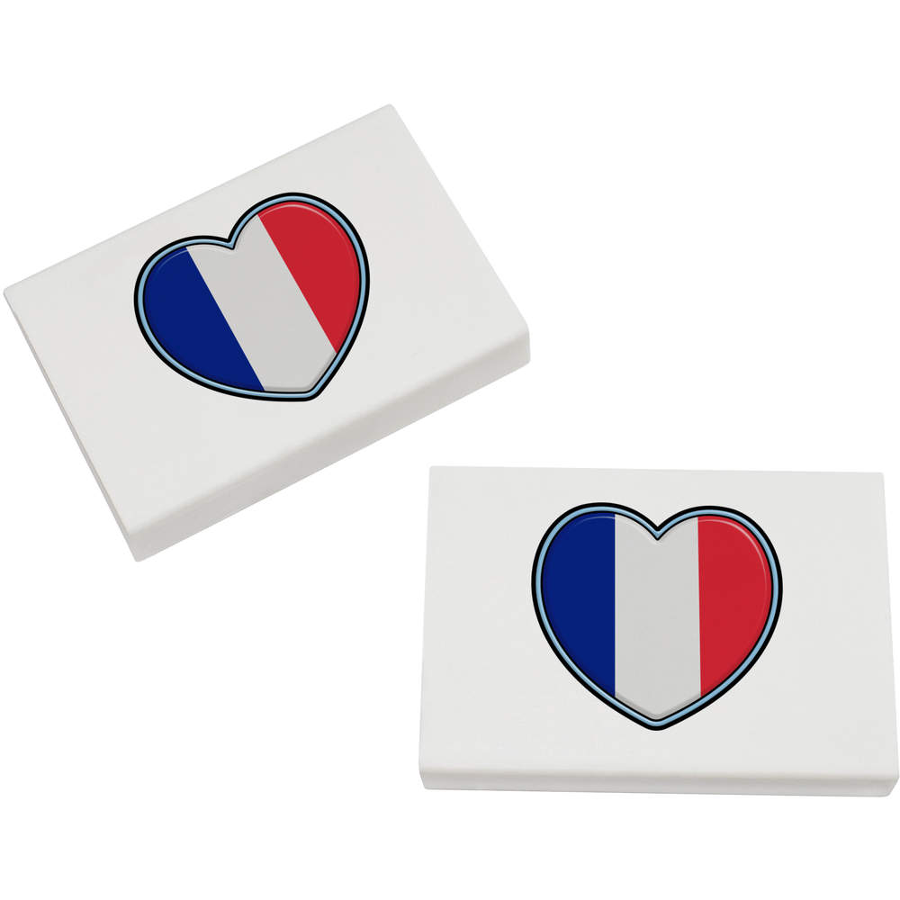 2 x 45mm 'French Flag Heart' Erasers / Rubbers (ER00035664)