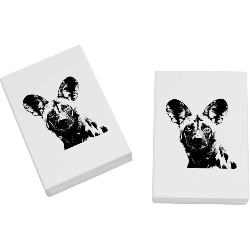 2 x 45mm 'African Wild dog' Erasers / Rubbers (ER00039254)