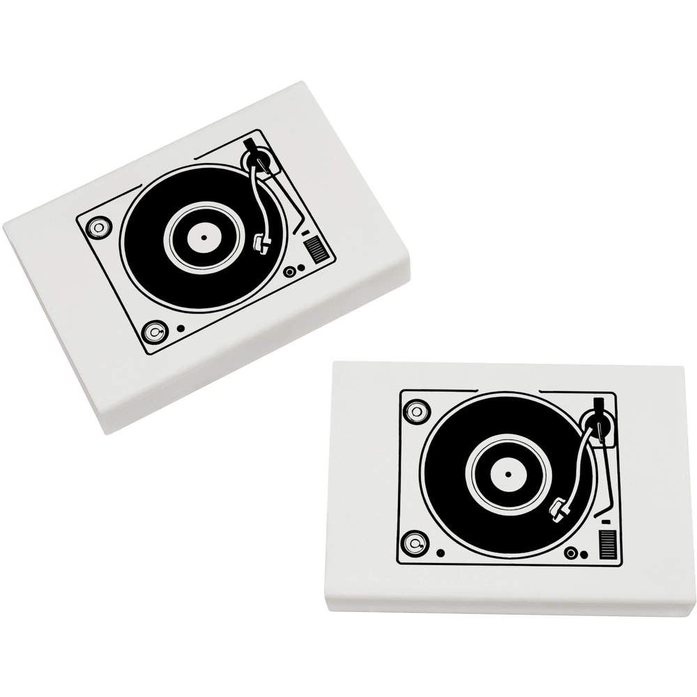 2 x 'Vinyl Record Player' Erasers / Rubbers - 45mm Pencil Erasers for School, Office, Drawing and Stationery Gifts (ER00040915)