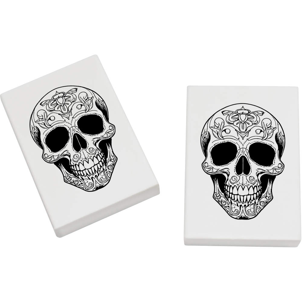 2 x 45mm 'Decorated Skull' Erasers / Rubbers (ER00041016)