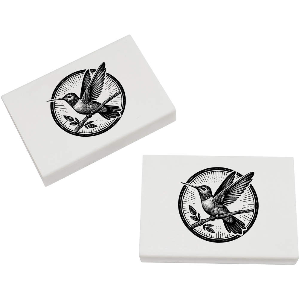 2 x 45mm 'Hummingbird on a Branch' Erasers / Rubbers (ER00041347)