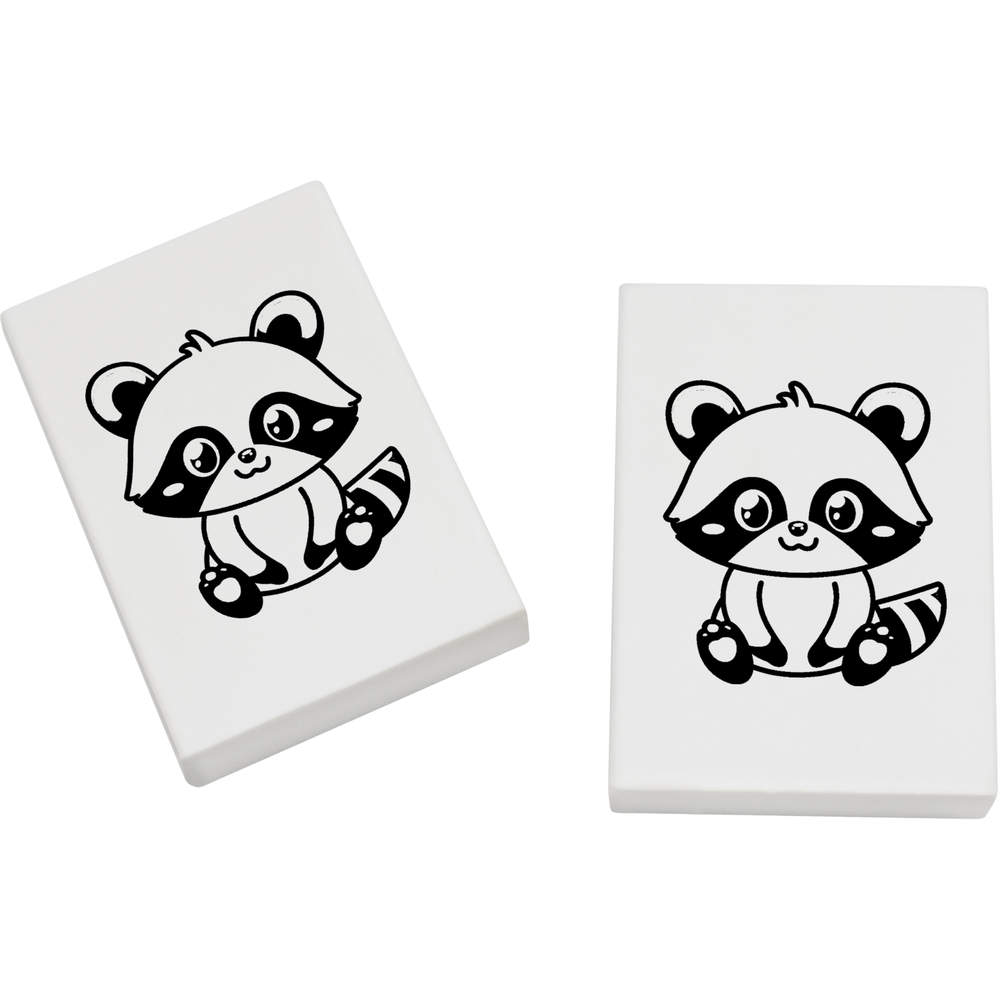 2 x 45mm 'Cute Racoon Sitting' Erasers / Rubbers (ER00041644)