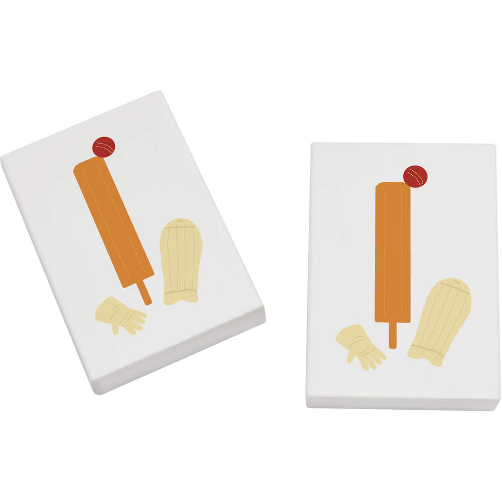 2 x 'Cricket Equipment' Erasers / Rubbers - 45mm Pencil Erasers for School, Office, Drawing and Stationery Gifts (ER00042999)