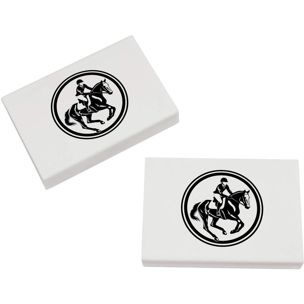 2 x 45mm 'Equestrian Rider with Horse in Circle Frame' Erasers / Rubbers (ER00044337)