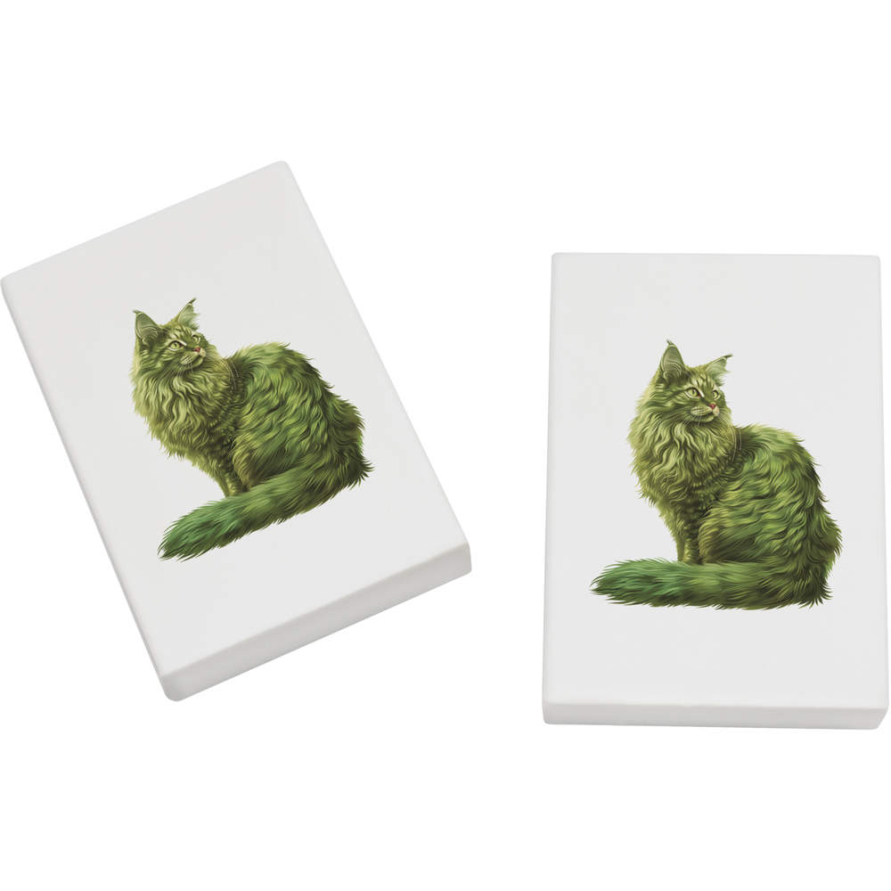 2 x 45mm 'Green Turkish Angora Cat' Erasers / Rubbers (ER00044804)
