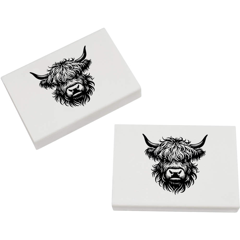 2 x 45mm 'Highland Cow' Erasers / Rubbers (ER00047817)