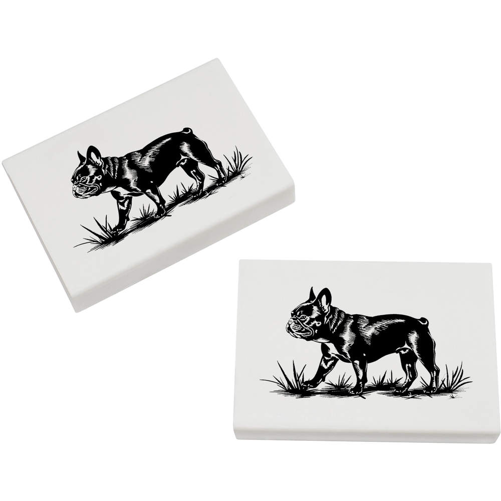 2 x 45mm 'French Bulldog Walking on Grass' Erasers / Rubbers (ER00047856)