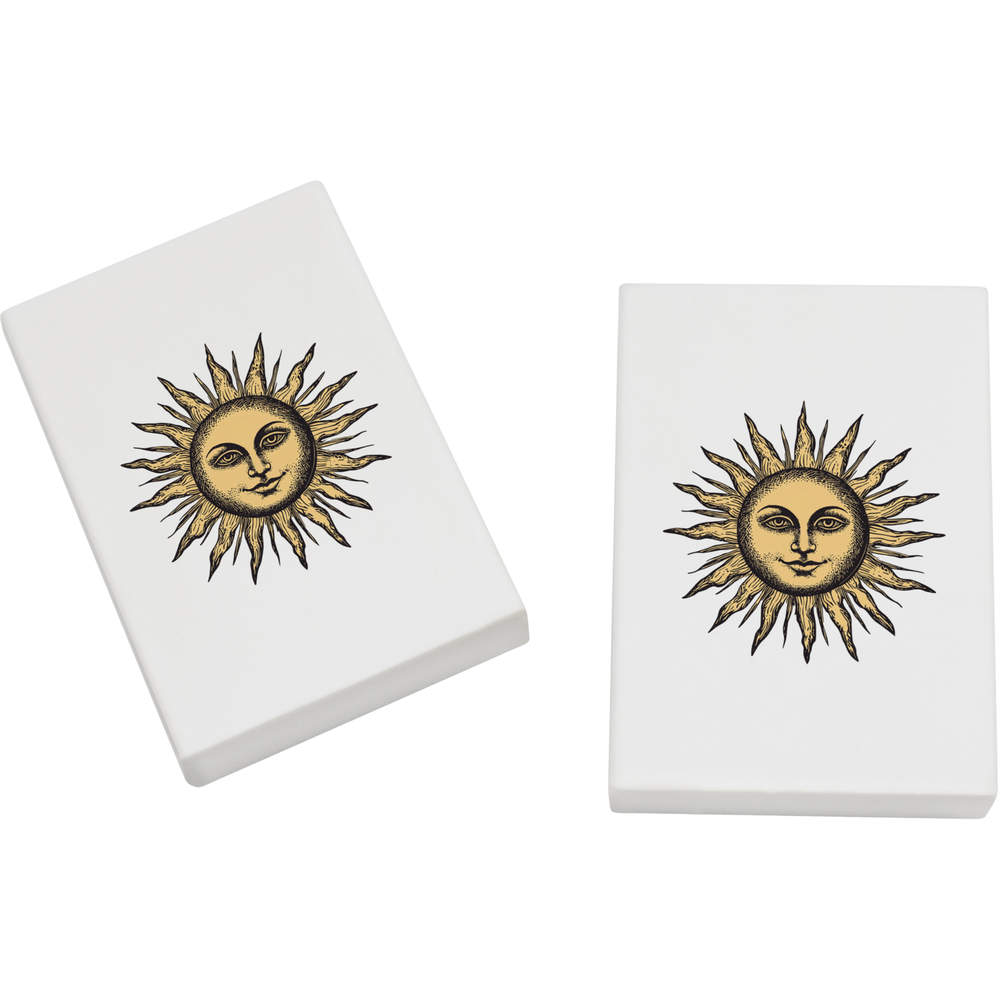 2 x 45mm 'Vintage Sun with Face' Erasers / Rubbers (ER00048131)