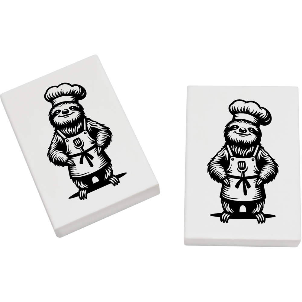 2 x 45mm 'Sloth Chef Wearing Apron' Erasers / Rubbers (ER00048359)