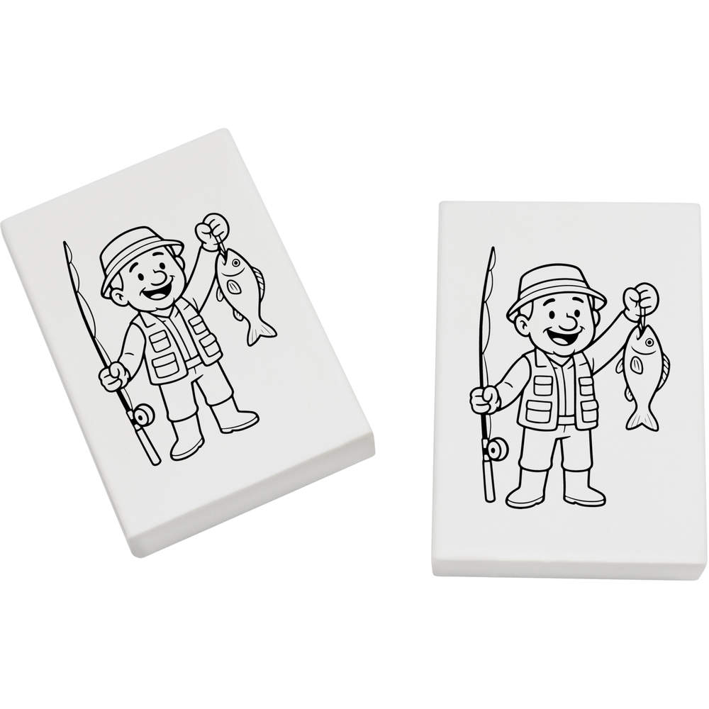 2 x 45mm 'Happy Fisherman Catch' Erasers / Rubbers (ER00049837)