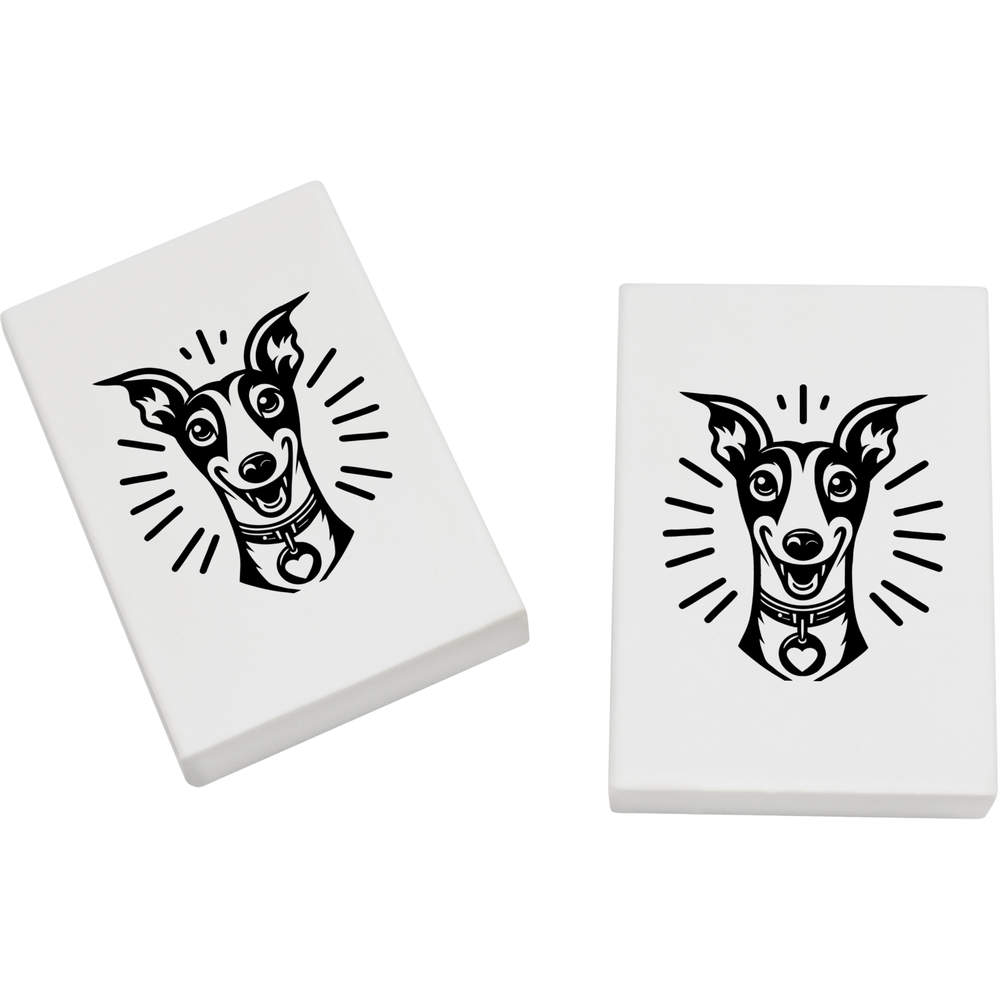 2 x 45mm 'Happy Whippet Dog Portrait' Erasers / Rubbers (ER00049942)