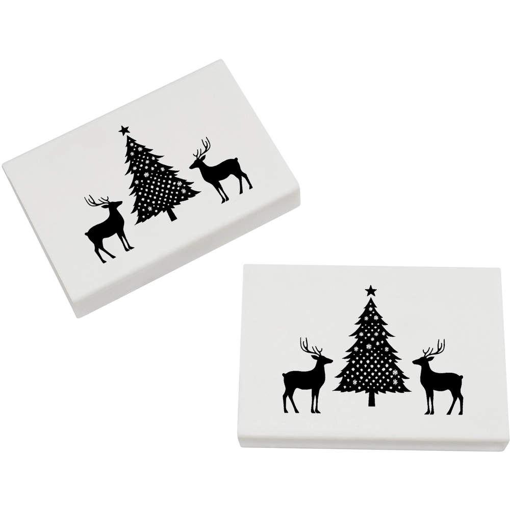 2 x 45mm 'Christmas Tree with Two Reindeer  Silhouette' Erasers / Rubbers (ER00050258)