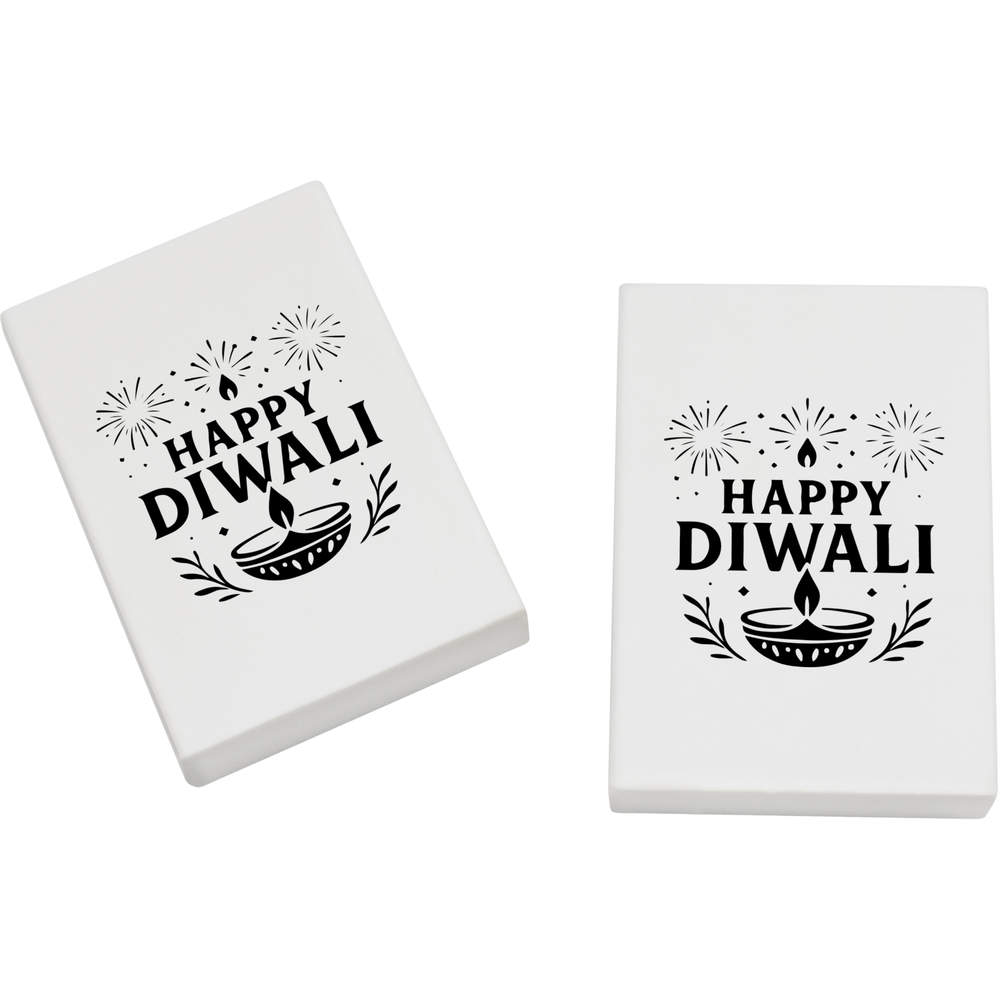 2 x 45mm 'Happy Diwali Celebration' Erasers / Rubbers (ER00050427)