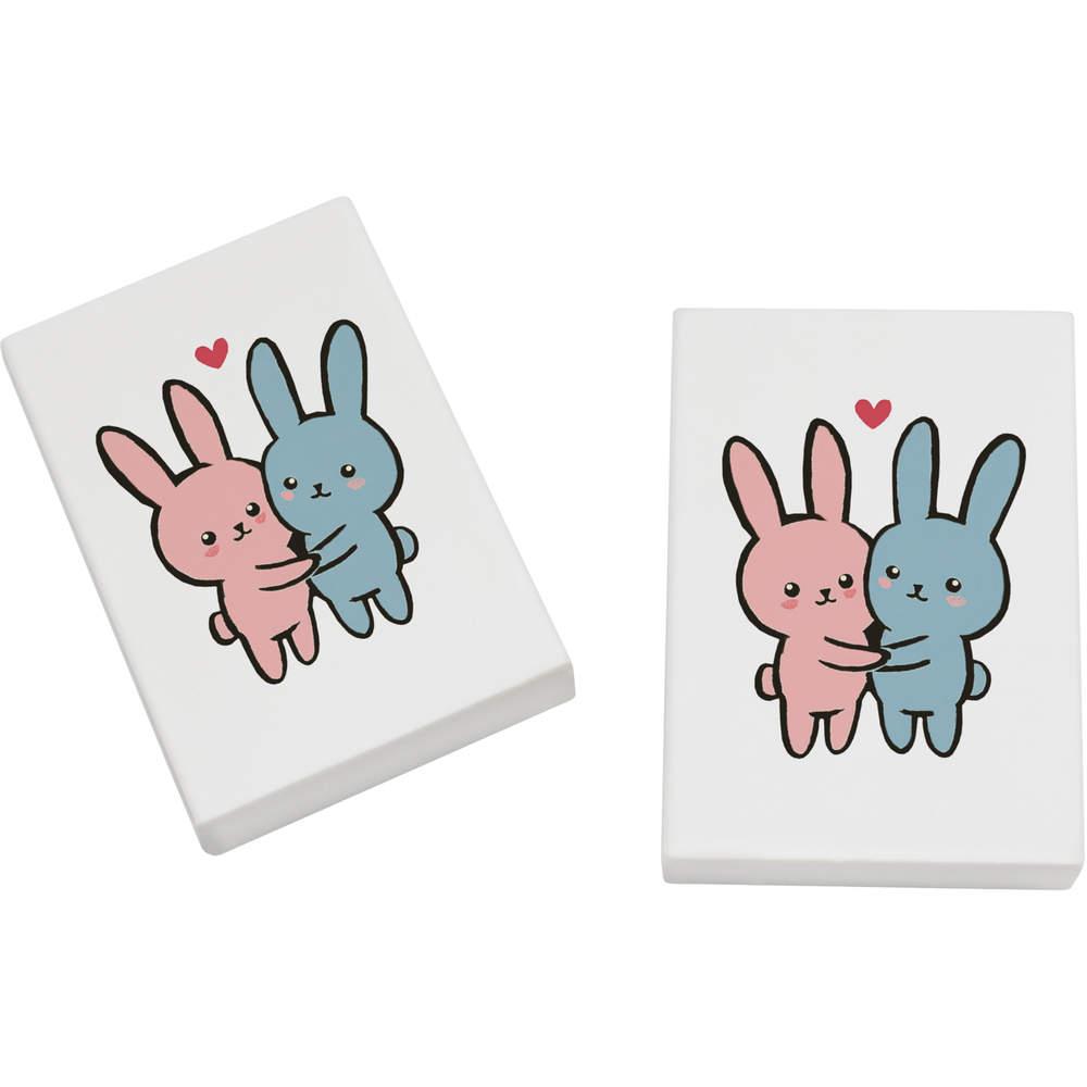 2 x 45mm 'Two Bunnies in Love with Heart' Erasers / Rubbers (ER00050676)