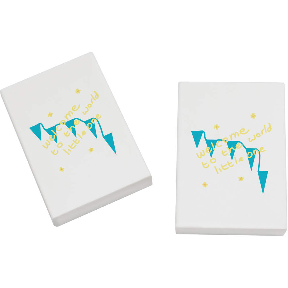 2 x 45mm 'Welcome To The World ' Erasers / Rubbers (ER00050808)