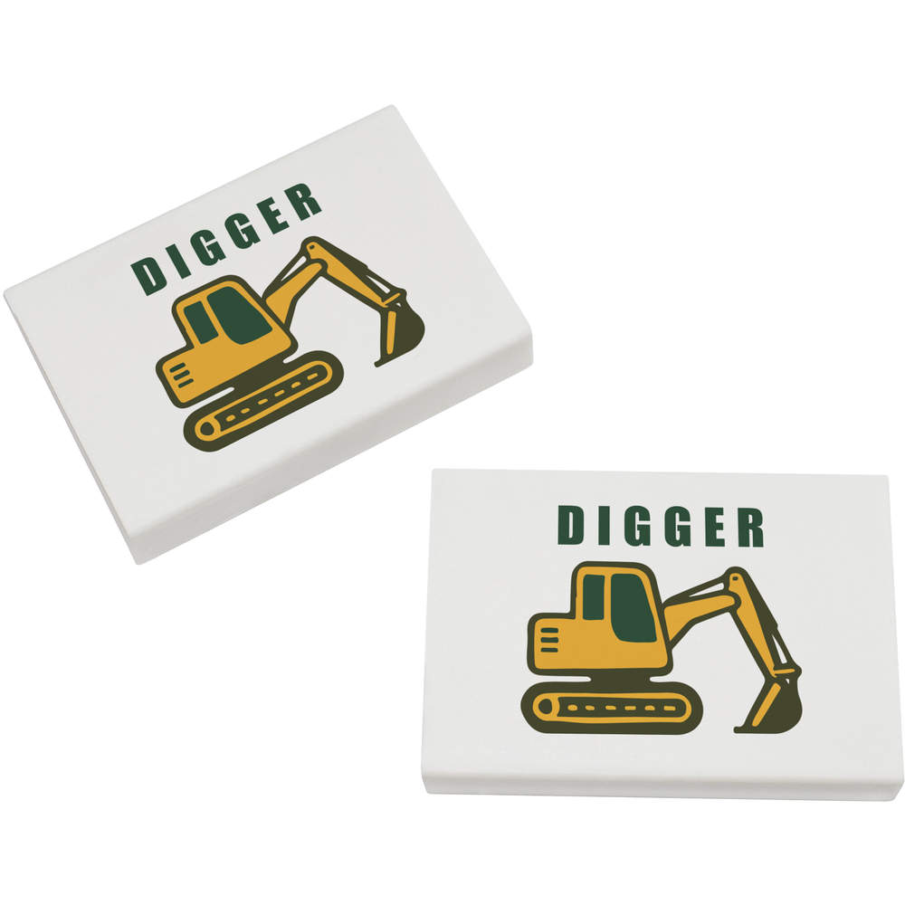 2 x 45mm 'Excavator Work Vehicle' Erasers / Rubbers (ER00051314)