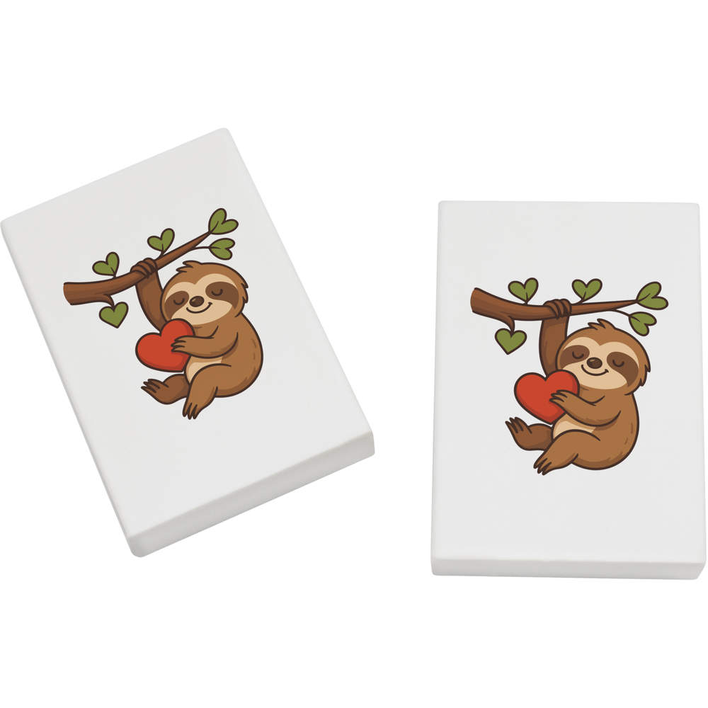 2 x 'Sweetheart Sloth' Erasers / Rubbers - 45mm Pencil Erasers for School, Office, Drawing and Stationery Gifts (ER00051481)