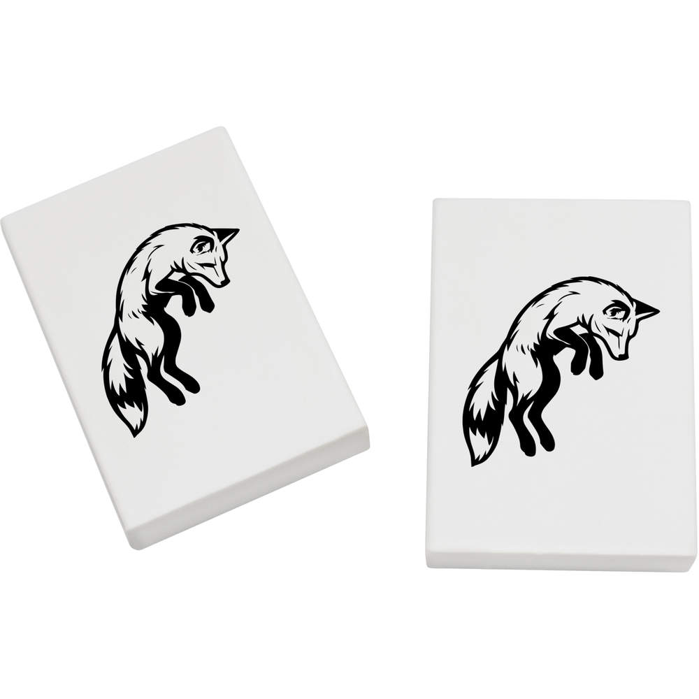 2 x 45mm 'Fox Jumping In The Air After Prey' Erasers / Rubbers (ER00051693)