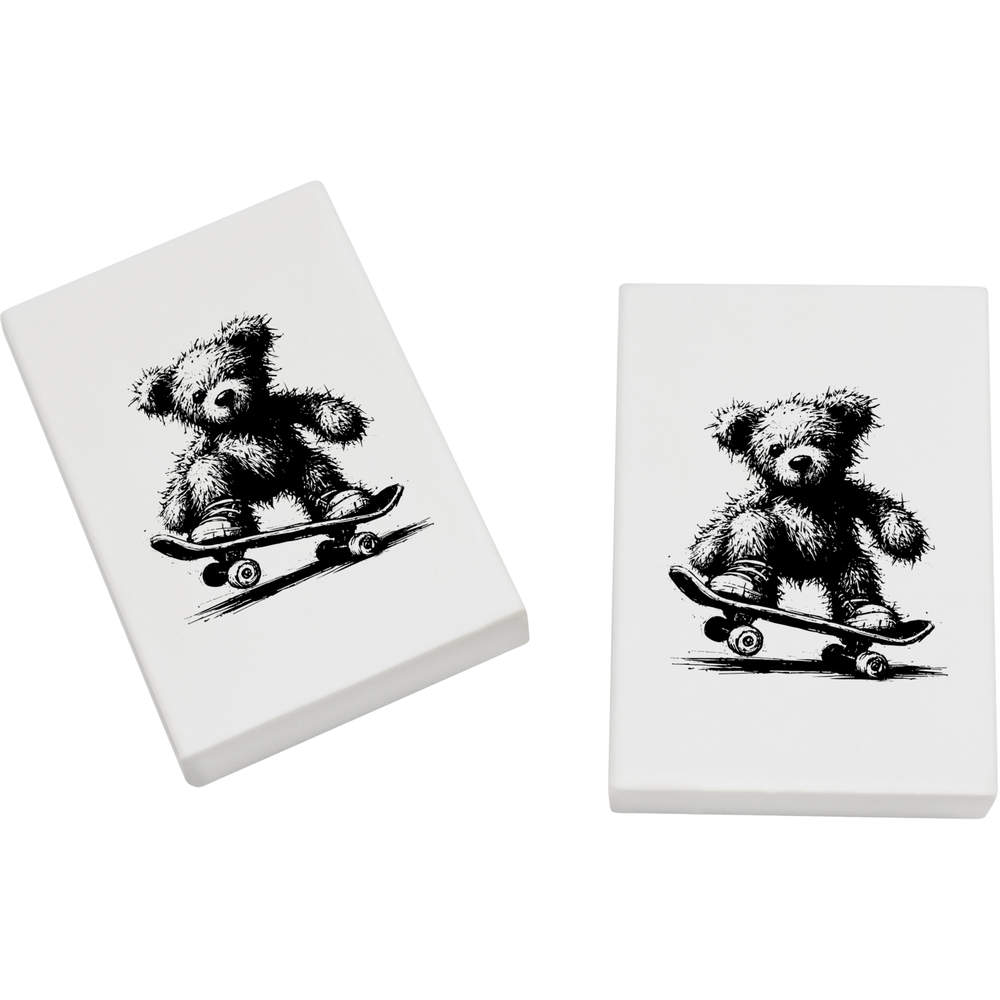 2 x 45mm 'Scruffy Teddy Riding Skateboard' Erasers / Rubbers (ER00052222)