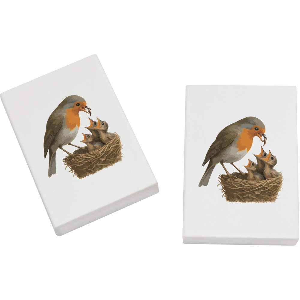 2 x 45mm 'Robin Bird Feeding Baby Chicks Nest Wildlife' Erasers / Rubbers (ER00052609)