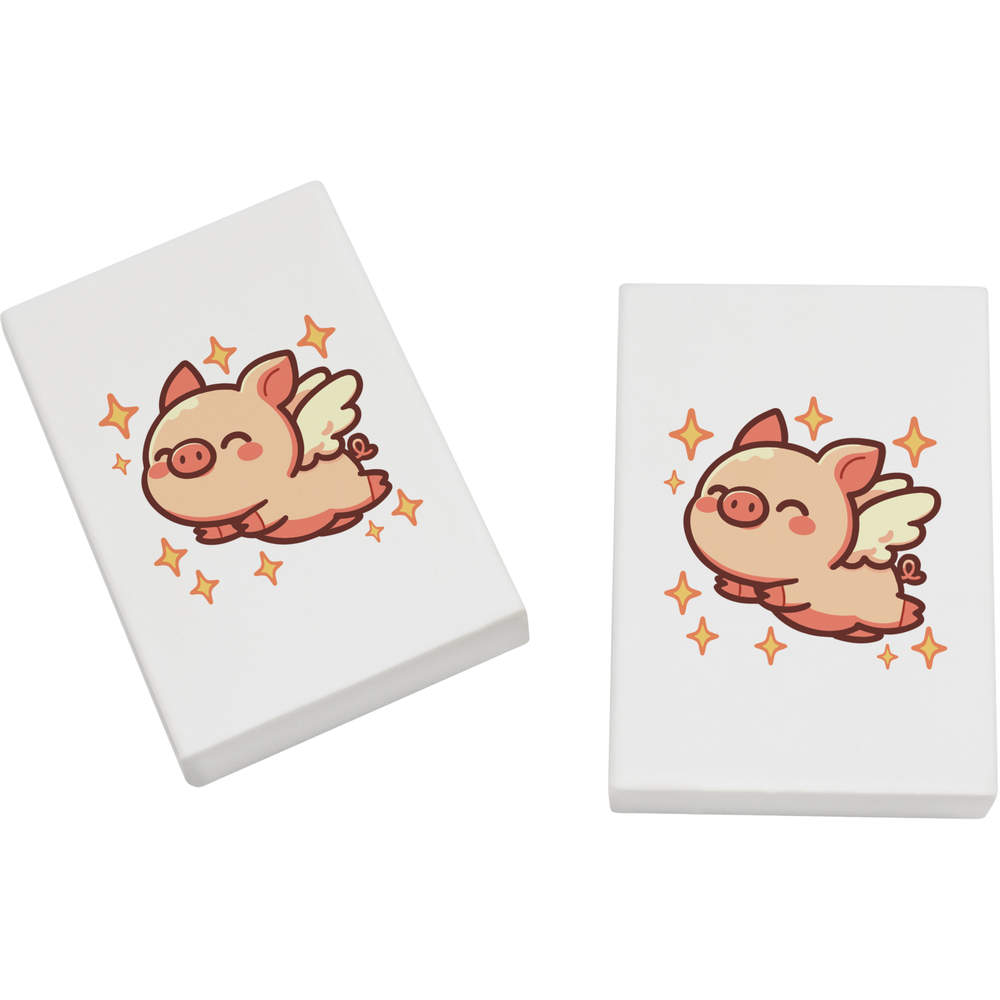 2 x 45mm 'Cute Flying Pig' Erasers / Rubbers (ER00052913)