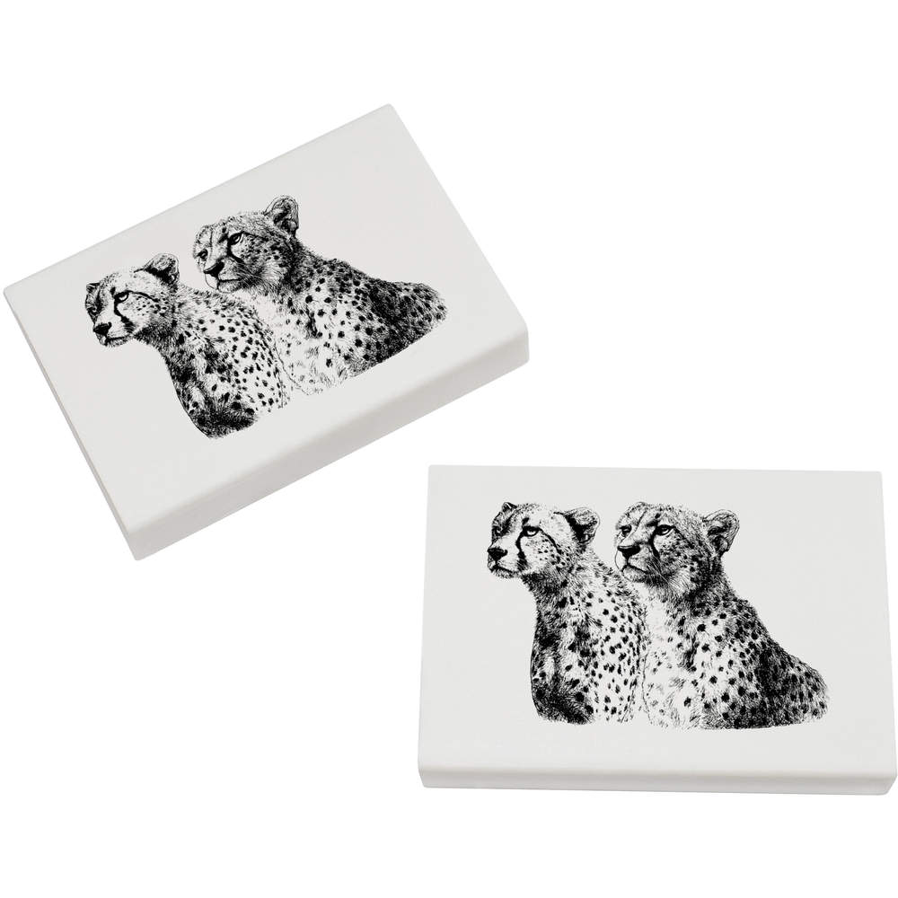 2 x 45mm 'Two Cheetahs Portrait ' Erasers / Rubbers (ER00052995)