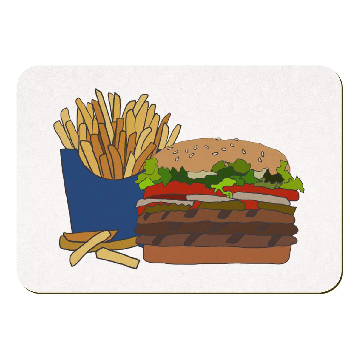 'Burger & Fries' Rectangular Fridge Magnet - Decorative Refrigerator & Whiteboard Magnet for Home, Kitchen or Office - 70mm x 49mm (FM00045632)