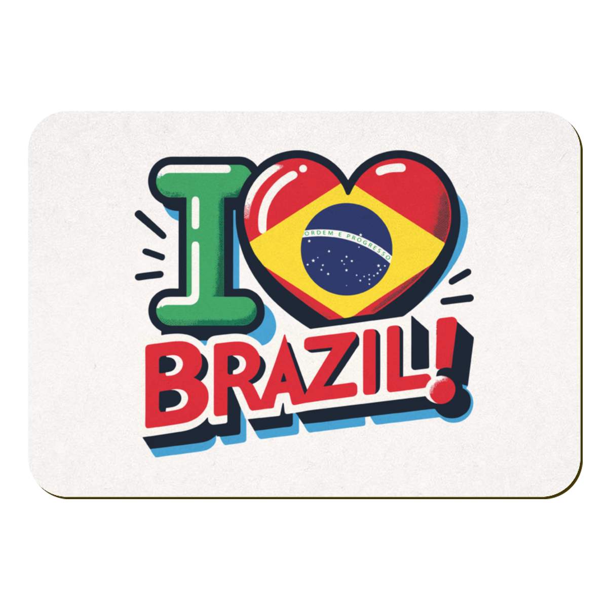 'I Love Brazil!' Rectangular Fridge Magnet - Decorative Refrigerator & Whiteboard Magnet for Home, Kitchen or Office - 70mm x 49mm (FM00054614)
