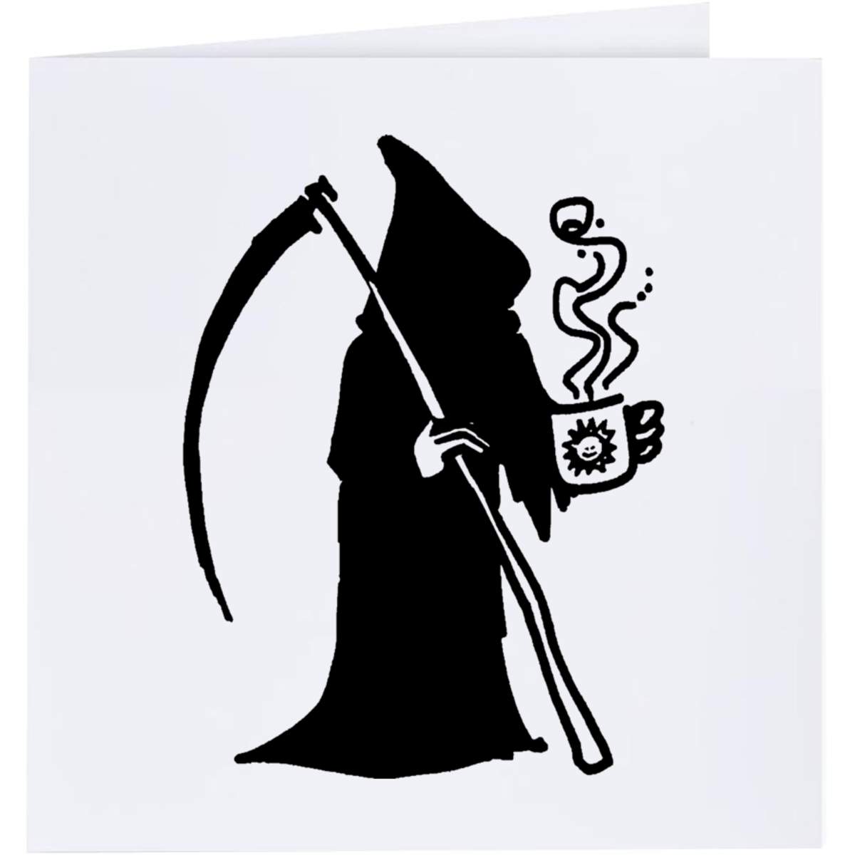 'Grim Reaper With Coffee' Greeting / Occasion Card - Blank Inside for Birthdays, Thank You Notes, Invitations and Gifts (GC027214)