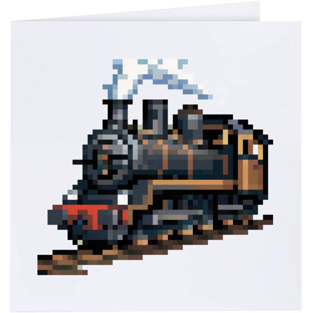 'Steam-powered Locomotive Train Pixel Art ' Greeting Cards (GC044076)