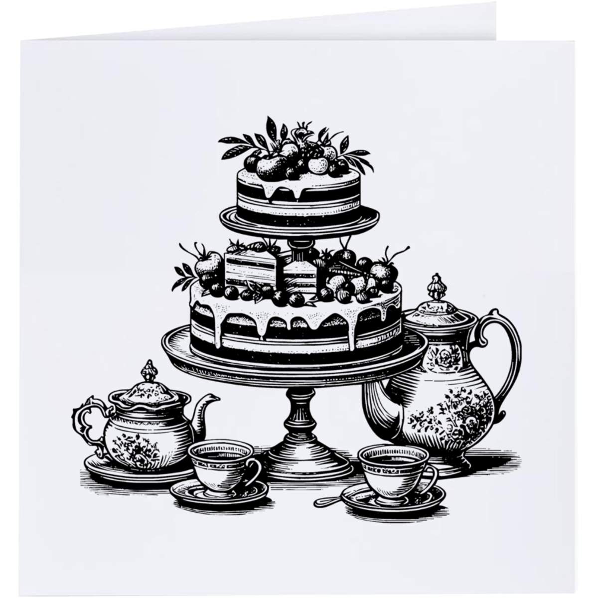 'Afternoon Tea Setting' Greeting / Occasion Card - Blank Inside for Birthdays, Thank You Notes, Invitations and Gifts (GC053539)