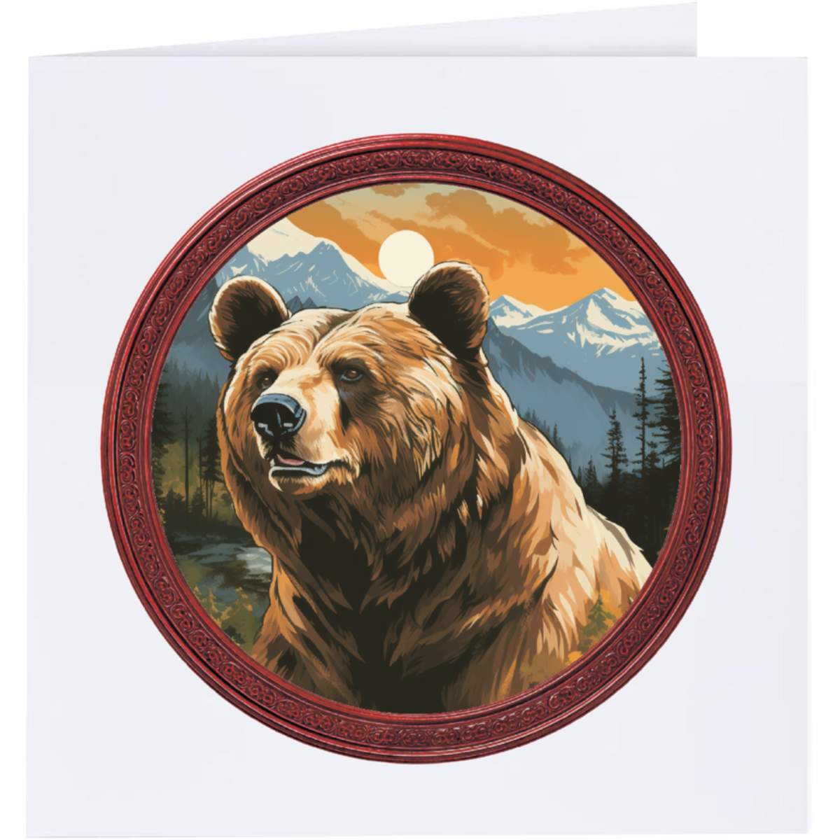 'Grizzly Bear Portrait with Mountains' Greeting Cards (GC054744)