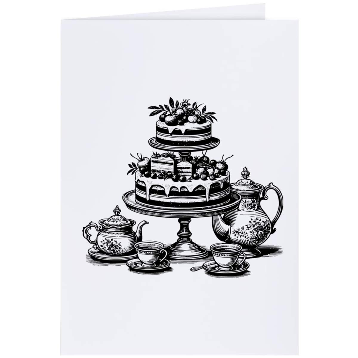 'Afternoon Tea Setting' Greeting Card - A4 - Blank Inside for Birthdays, Thank You Notes, Invitations and Gifts (GC00076086)