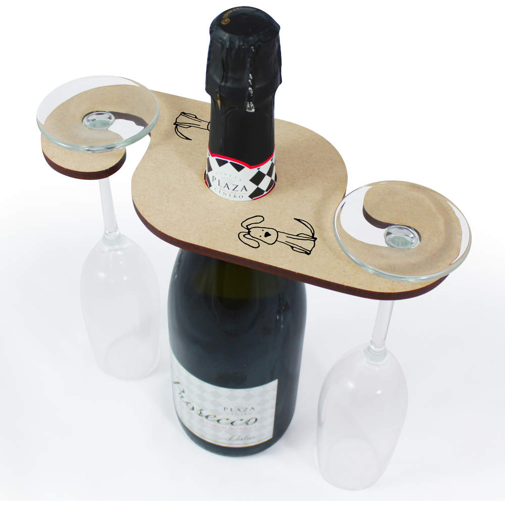'Dog' Wooden Wine Glass / Bottle Holder (GH00004835)
