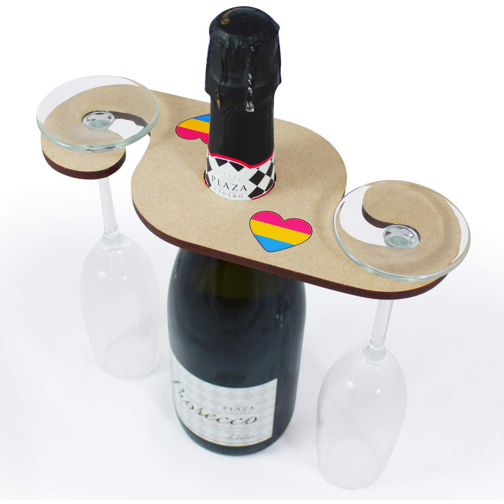 'Pansexual Flag Heart' Wooden Wine Glass / Bottle Holder (GH00060910)