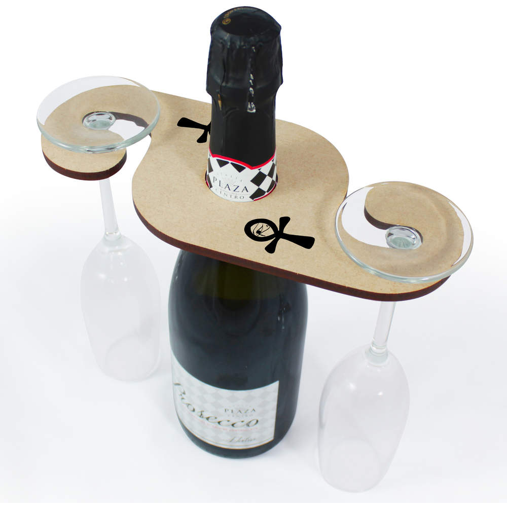 'Ankh and Eye of Horus' Wooden Wine Glass / Bottle Holder (GH00065794)