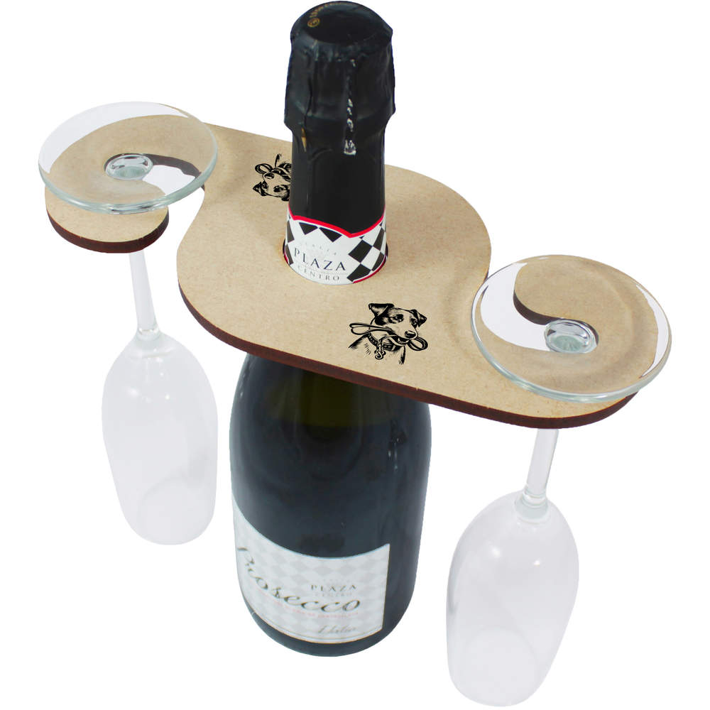'Jack Russell Holding Dog Leash' Wooden Wine Glass / Bottle Holder (GH00078112)