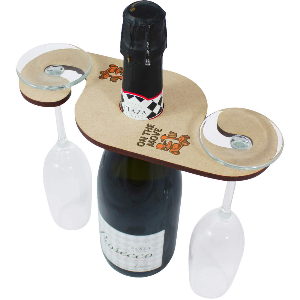 'On The Move Mobility Scooter' Wooden Wine Glass / Bottle Holder (GH00080989)
