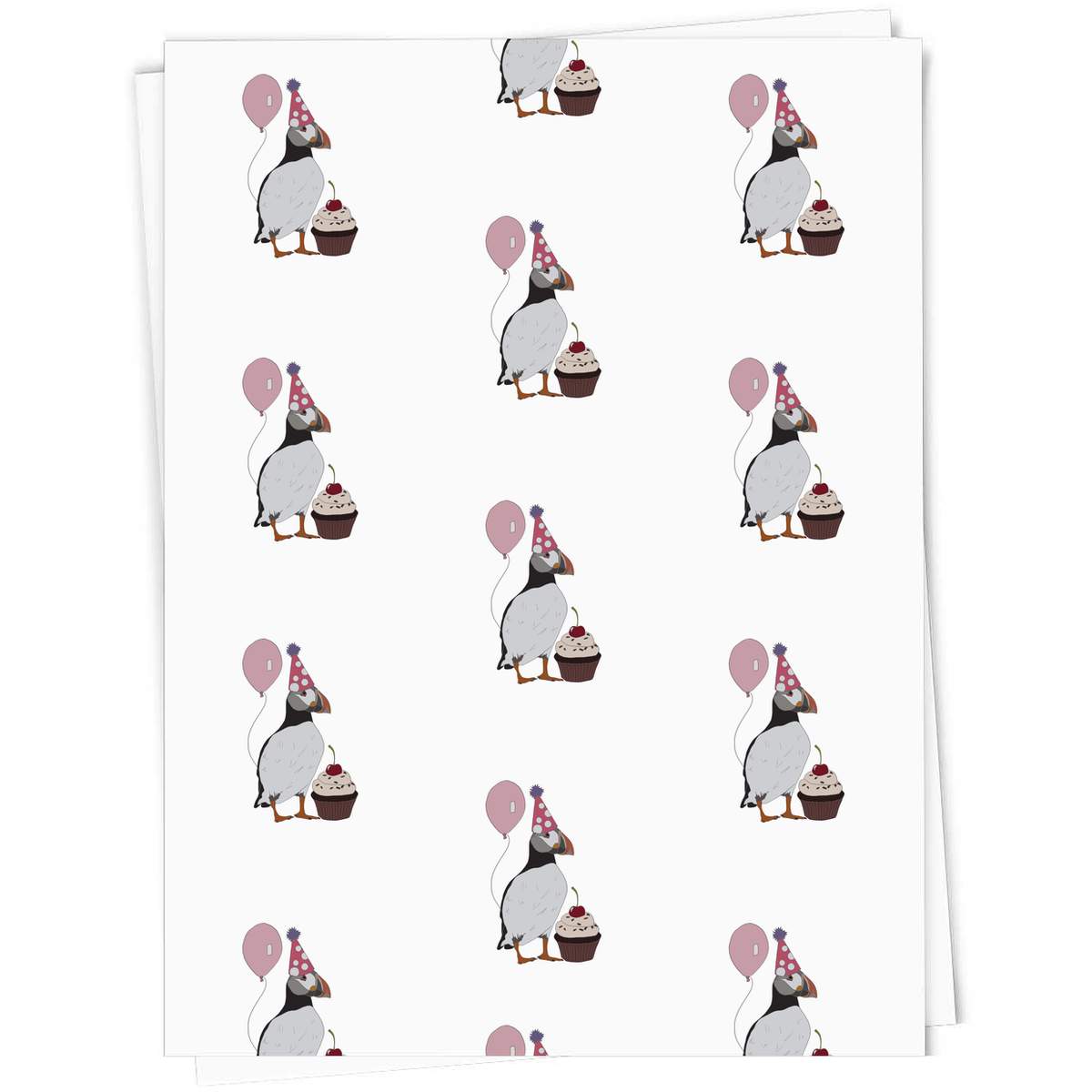 A1 'Party Puffin & Cupcake' Gift Wrap / Wrapping Paper Sheet (GI00038102)