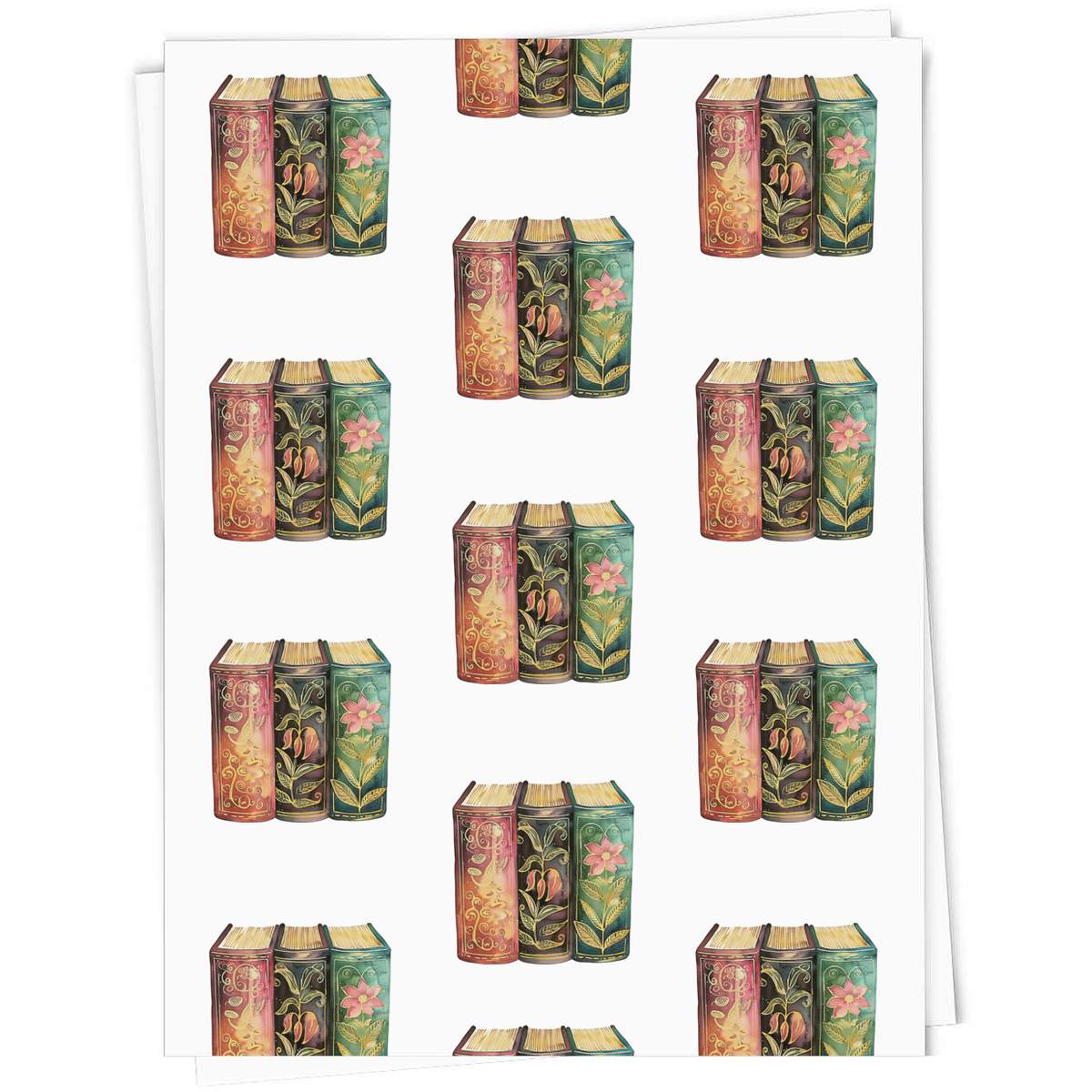 'Vintage Floral Books' Gift Wrap / Gift Tags - Present Paper and Labels for Birthdays, Christmas, Weddings and Parties (GI055839)