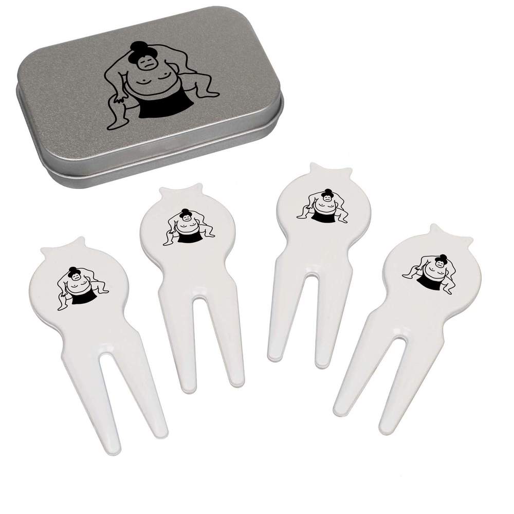 'Sumo Wrestler' Golf Divot Tool / Repair Fork Gift Set - Set of 4 in a Matching Tin for Golfers, Tournaments and Gifts (GO00019973)