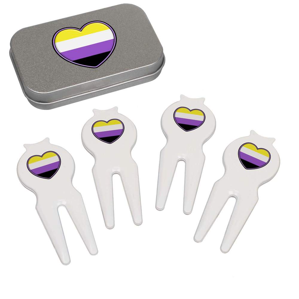 'Nonbinary Pride Heart' Golf Divot Tool / Repair Fork Gift Set (GO00043903)
