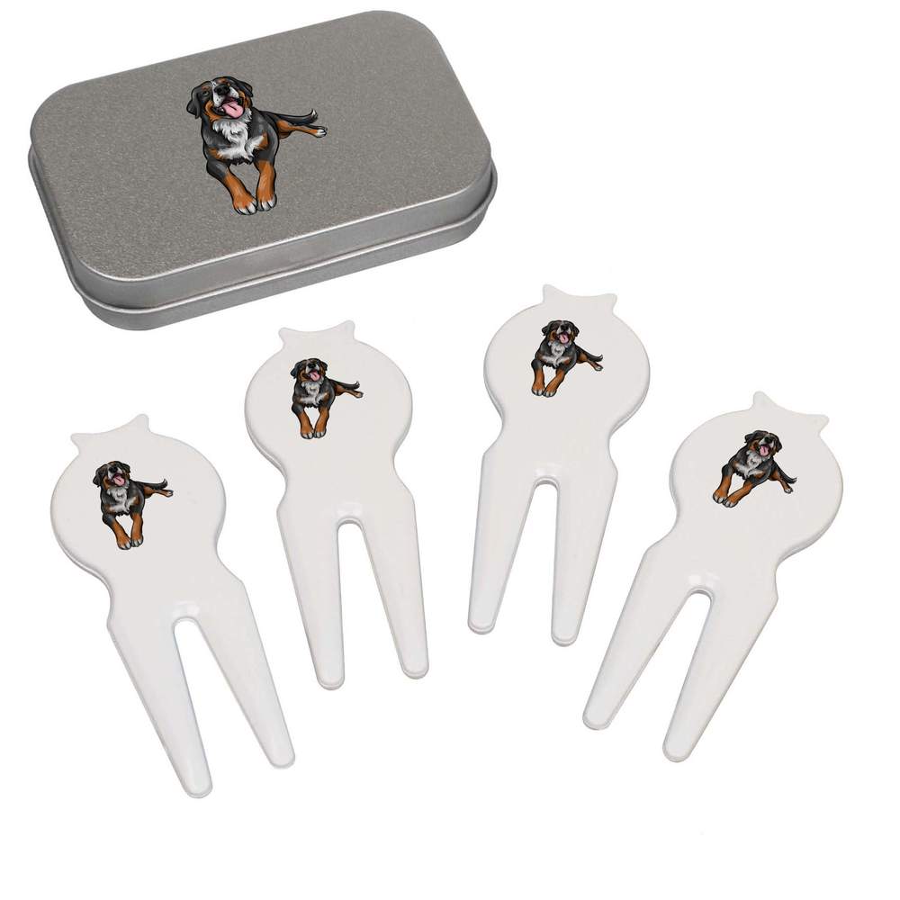 'Bernese Mountain Dog' Golf Divot Tool / Repair Fork Gift Set - Set of 4 in a Matching Tin for Golfers, Tournaments and Gifts (GO00044739)