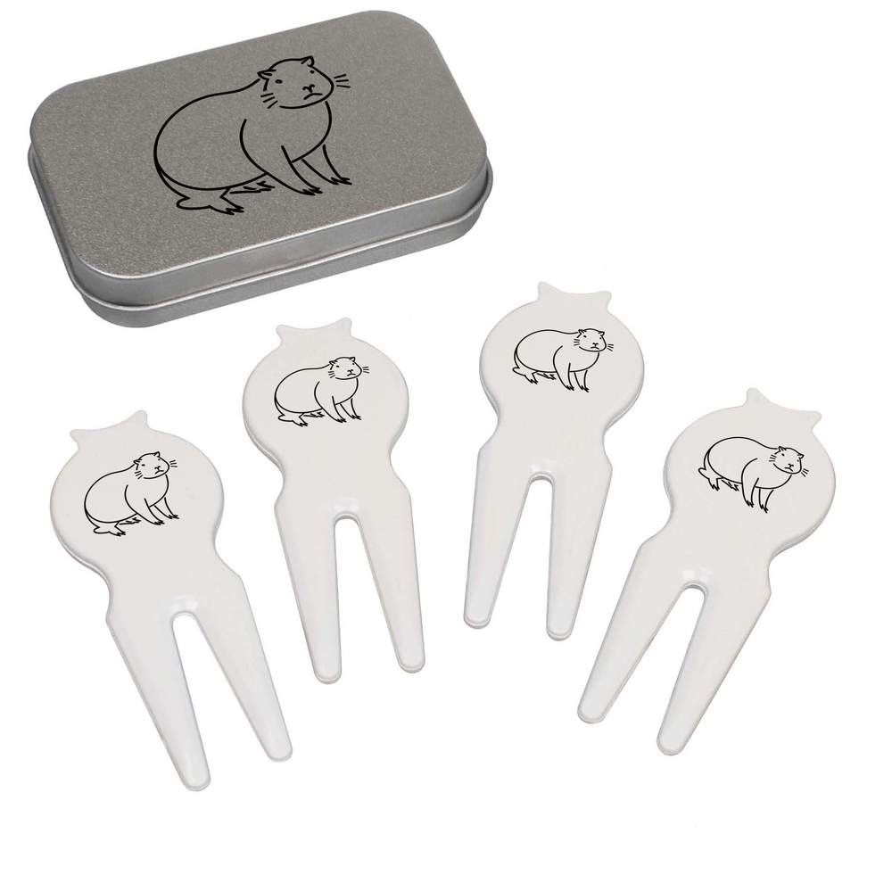 'Sitting Capybara' Golf Divot Tool / Repair Fork Gift Set (GO00059906)