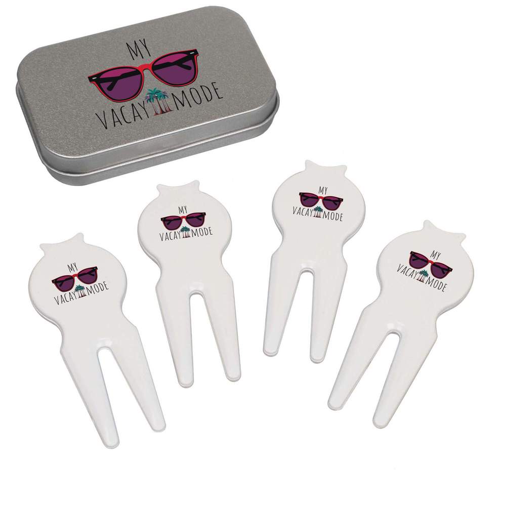 'Vacation Mode With Sunglasses And Palms' Golf Divot Tool / Repair Fork Gift Set (GO00063222)