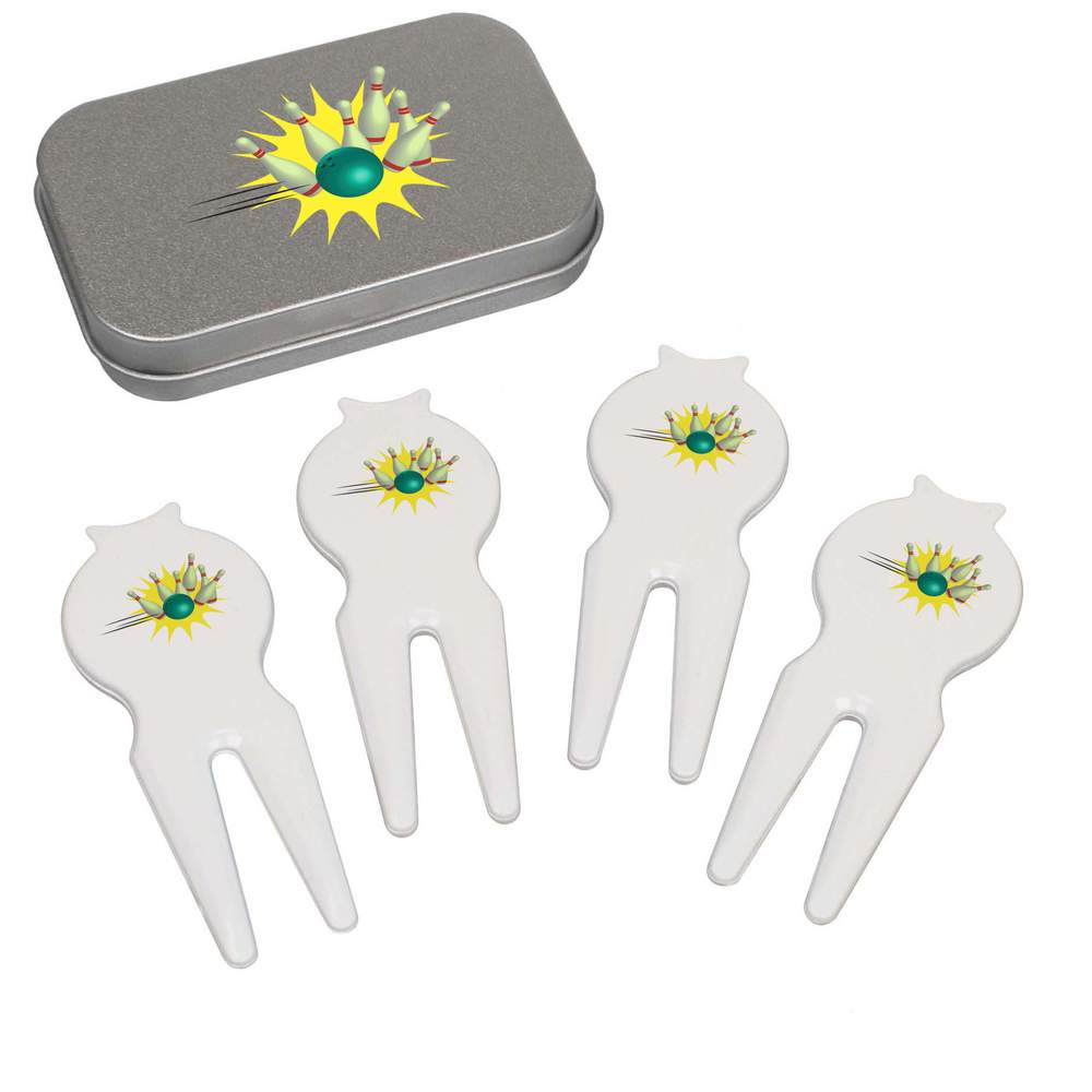 'Ten Pin Bowling' Golf Divot Tool / Repair Fork Gift Set (GO00066482)