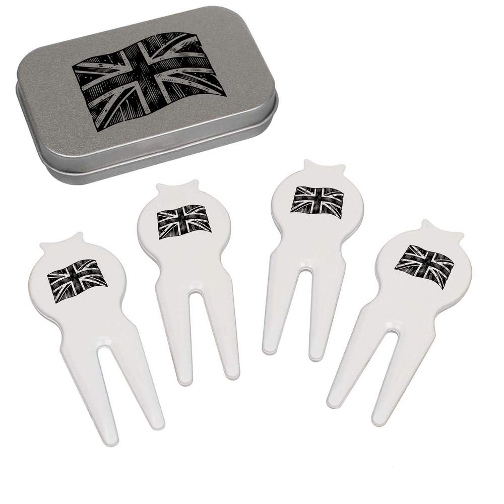 'Waving Union Jack Flag' Golf Divot Tool / Repair Fork Gift Set (GO00066719)